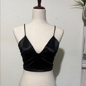 Satin V-Neck Black Cropped Cami